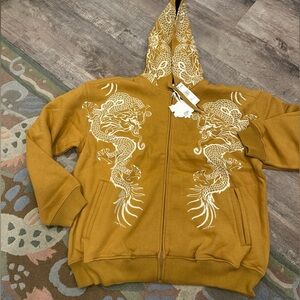 Men’s Hooded Jacket Hoodie Jacket Japanese Pattern Embroidery Dragon 2XL